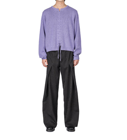 DIAGONAL PLEATED TROUSERS BLACK/WHITE PINSTRIPE