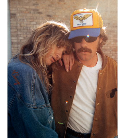 CHERRY LOS ANGELES X WRANGLER SUEDE VARSITY JACKET TAN