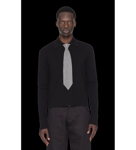 GRAY TIE KNITTED ZIP UP POLO BLACK