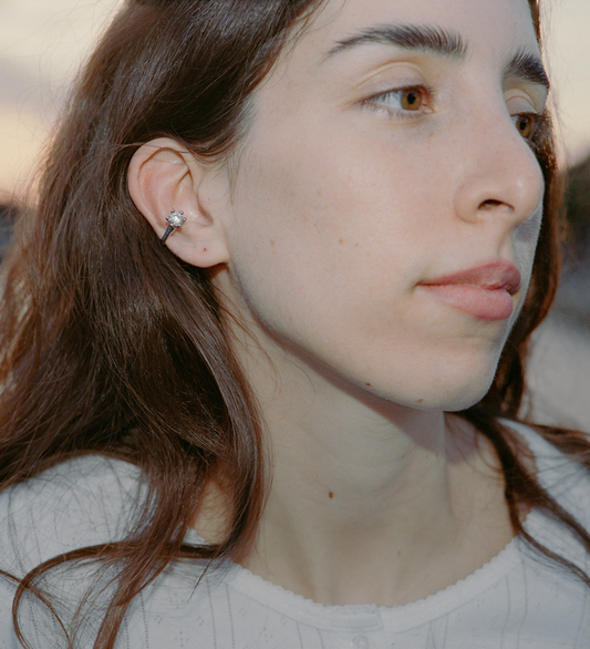 SOLITAIRE EAR CUFF SILVER / WHITE