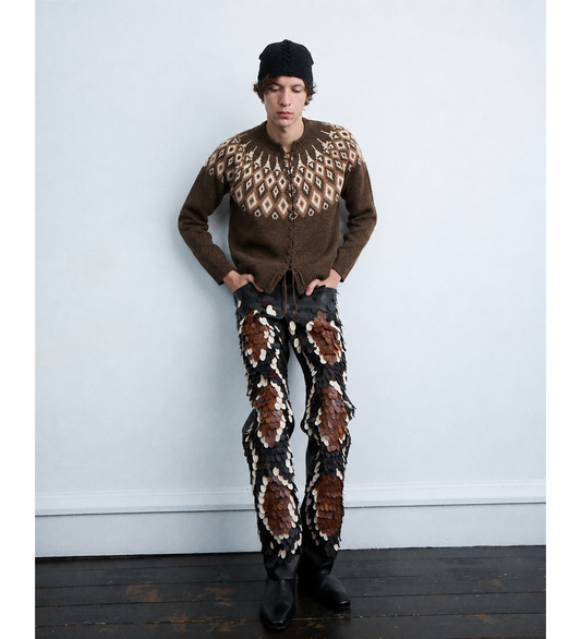 FAIR ISLE VIPER WOOL CARDIGAN BROWN