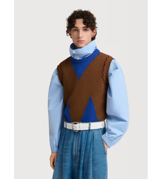 BROWN WOOL VEST WITH M INTARSIA SADELLEBROWN