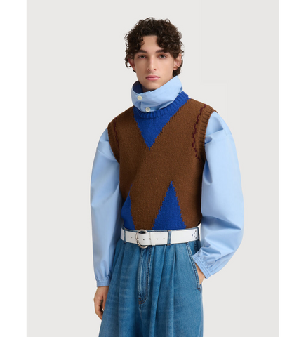 BROWN WOOL VEST WITH M INTARSIA SADELLEBROWN