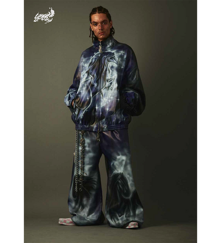 LEATHER TRACKSUIT PANT BLACK/PURPLE