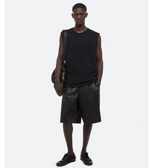 PLEATED LEATHER SHORTS BLACK