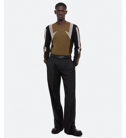 SPORT CREWNECK SWEATER BLACK/IVORY/COGNAC