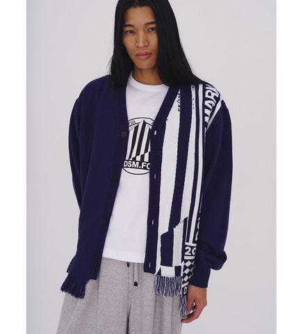 2 CONTRAST SCARVES PATCHWORK CARDIGAN NAVY