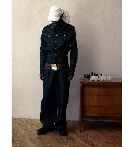 DOUBLE WAISTED DENIM BLUE