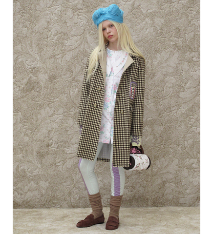 WINDOW HOUNDSTOOTH COAT CREAM/BROWN