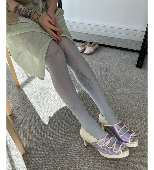 VELCRO KITTEN HEELS METALLIC MESH