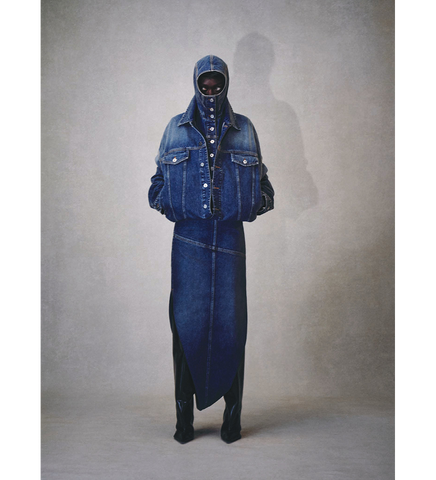 DOUBLE LAYER DENIM JACKET WITH HOOD DETAIL VINTAGEBLUE