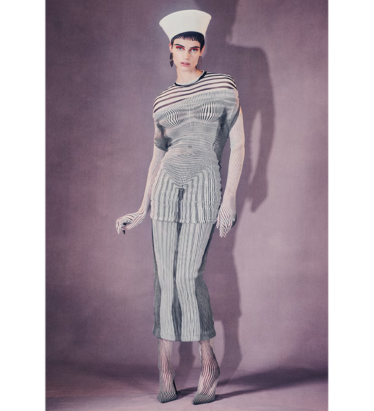 MESH BODY DOUBLE LAYER PRINTED "PINSTRIPE AND MORPHING BODY" WHITE/BLACK