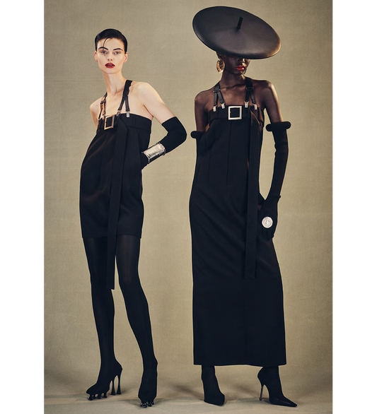 WOOL TAILORED SHORT DRESS WITH SUSPENDER BLACK