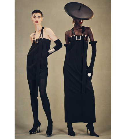 WOOL TAILORED SHORT DRESS WITH SUSPENDER BLACK