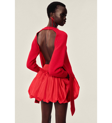 OPEN BACK LONG SLEEVE CARDIGAN W/TIE TAIL RED