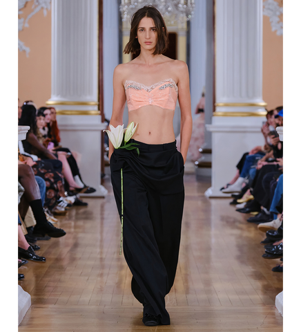 GATHERED FLOWER SASH TROUSERS BLACK