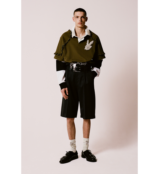 LAYERED RUFFLE RUGBY SHIRT KHAKI/MULTI/PEARL/CLEAR