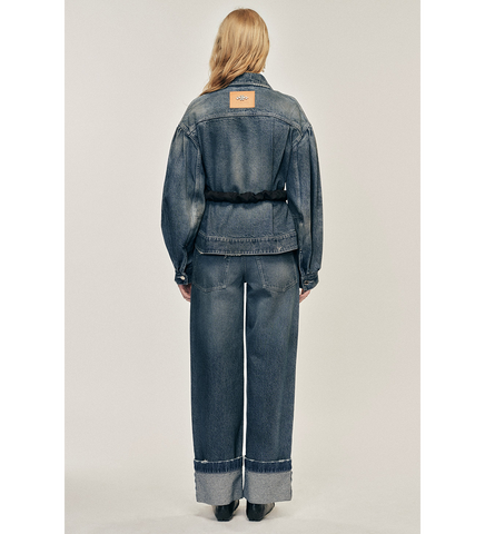 DISTRESSED STRAIGHT LEG JEANS BLUE/PEARL/CLEAR