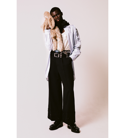 CROPPED WIDE LEG MULTI BELT LOOP TROUSERS BLACK/JET