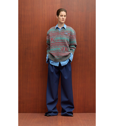 KAIRALL V NECK KNITTED SWEATER WITH SHIRT MULTI COLOUR