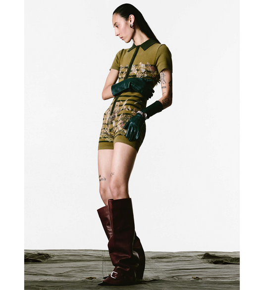 PIQUE POLO NECK OVERALL PRINTED MARINIERE GRAPE KHAKI/MULTI