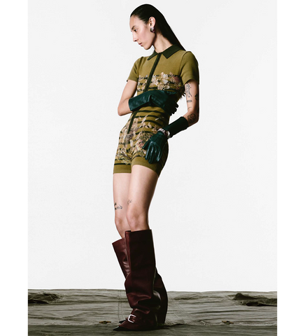 PIQUE POLO NECK OVERALL PRINTED MARINIERE GRAPE KHAKI/MULTI