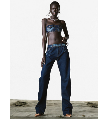 JEANS WITH TROMPE L'OEIL PRINT VINTAGE BLUE