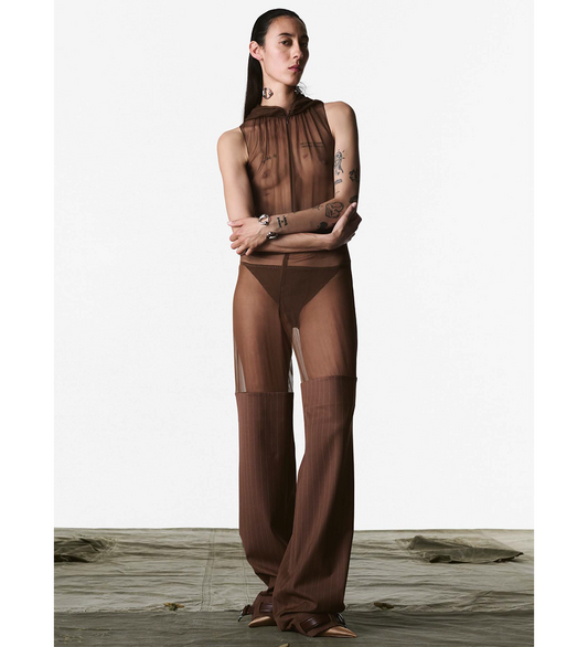 CHAPS WITH BELT DETAIL BROWN/LIGHT BLUE