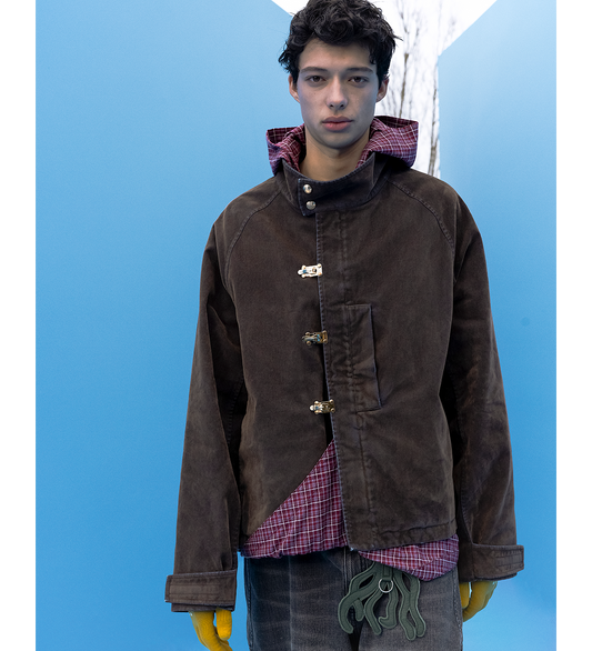 RUS TWIST HOODED SHIRT SUNSET RED PLAID
