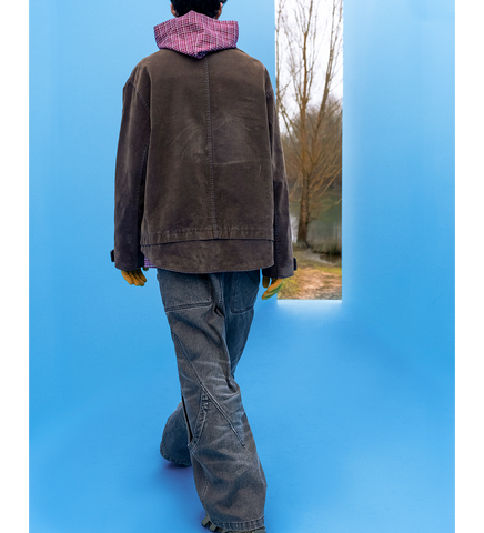 RUS TWIST HOODED SHIRT SUNSET RED PLAID