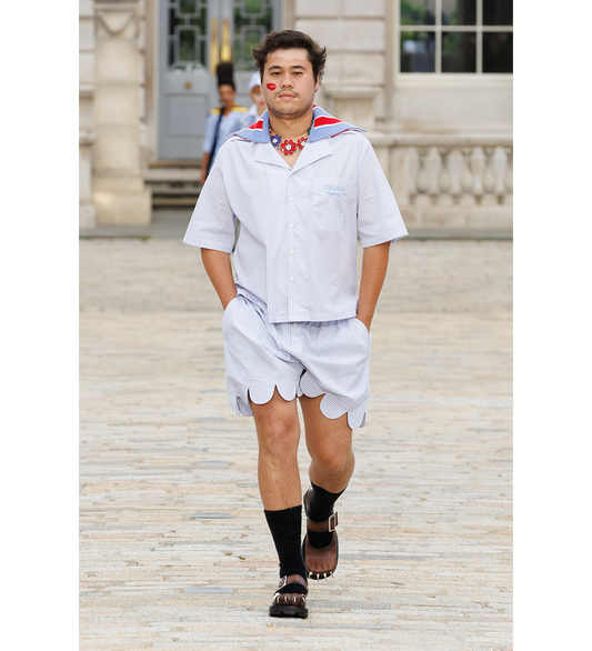 HAWAIIAN SHIRT WITH KNIT COLLAR WHITE STRIPE