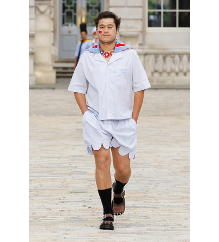 HAWAIIAN SHIRT WITH KNIT COLLAR WHITE STRIPE