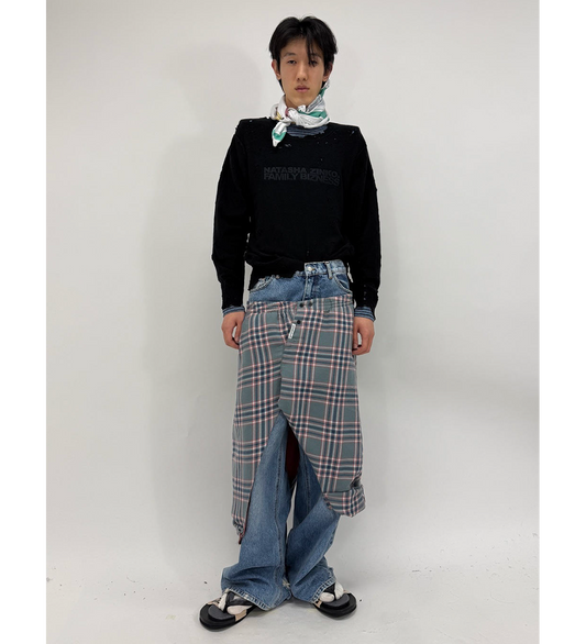 DOUBLE JEANS LIGHT WASH/GREY CHECKED
