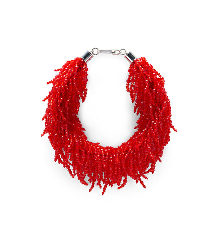 CASCADING CRYSTAL TASSLE NECKLACE RED