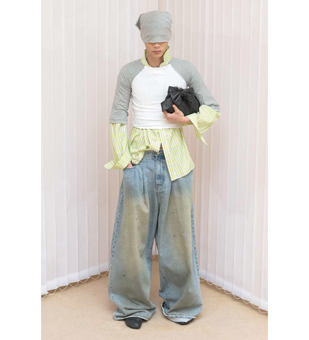 TREATED FOLDED JEANS LIGHT WASH