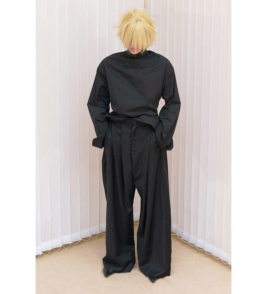 FOLDED WOOL TROUSERS BLACK