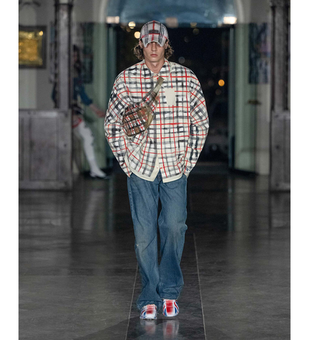 SPRAY PAINTED CHECK SHIRT BEIGE