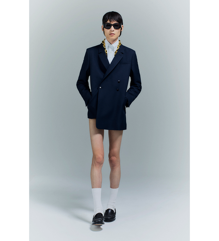 TWILL ASYMMETRICAL BLAZER NAVY