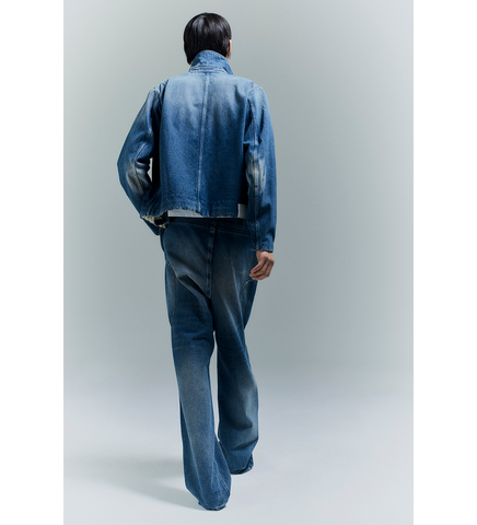 WASHED DENIM JACKET ZIPPED BLUE