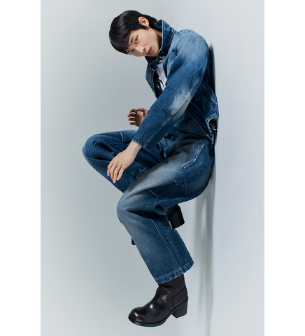 WASHED DENIM JACKET ZIPPED BLUE