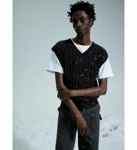 V-NECK VEST DARK BROWN