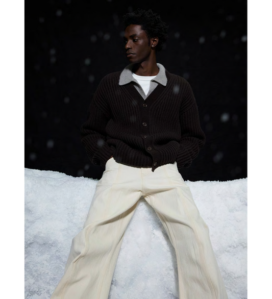 RIBBED CARDIGAN DARK BROWN