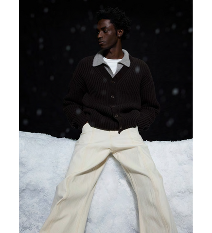 RIBBED CARDIGAN DARK BROWN