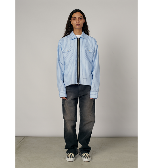 STRIPED LOOSE ZIP SHIRT BLUE