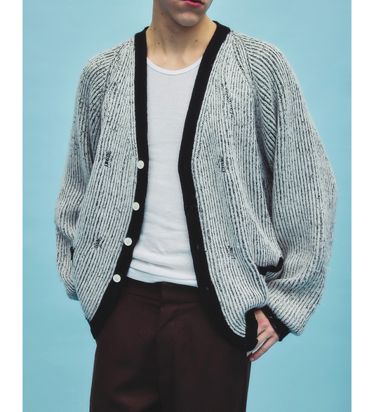 BLEACH KNIT CARDIGAN WHITE/BLACK