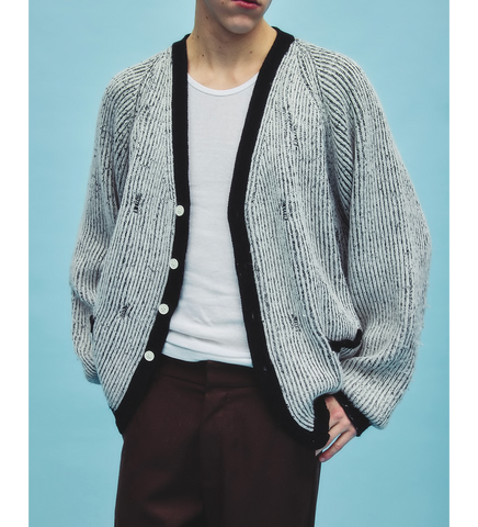 BLEACH KNIT CARDIGAN WHITE/BLACK
