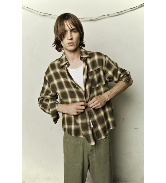 HENCH BROWN SHADOW PLAID BUTTON UP BROWN/MULTI