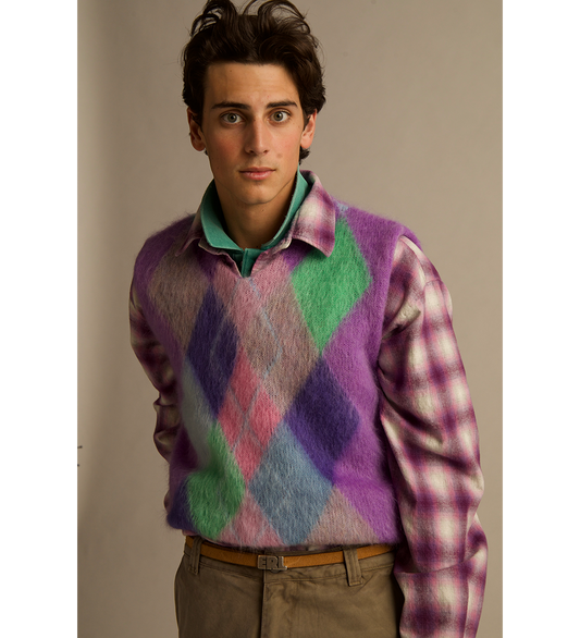 ARGYLE MOHAIR VEST PURPLE MULTI