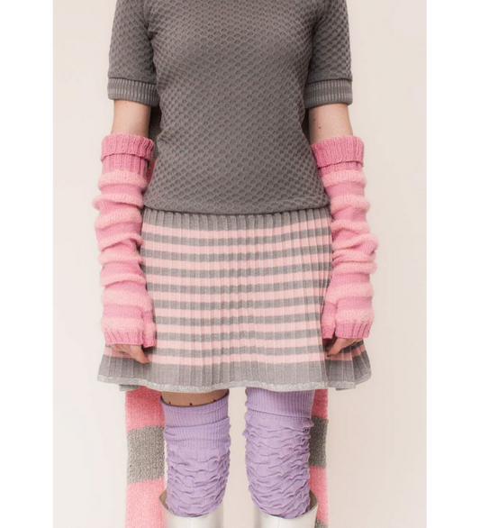 MERINO AND MOHAIR HAND KNITTED LONG GLOVES ROSE/PINK
