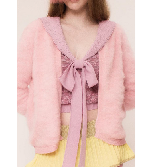 POINTELLE CHECK KNITTED LONGSLEEVE JUMPER ROSE